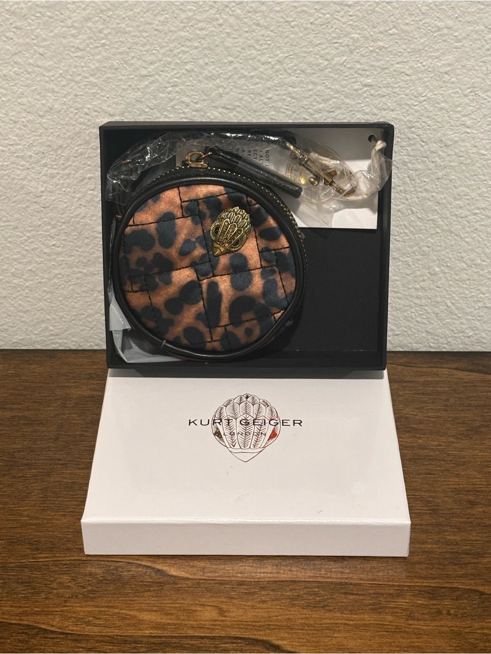 Kurt Geiger Leopard Print Round Pet Disposal Bag Holder with Gold Accent